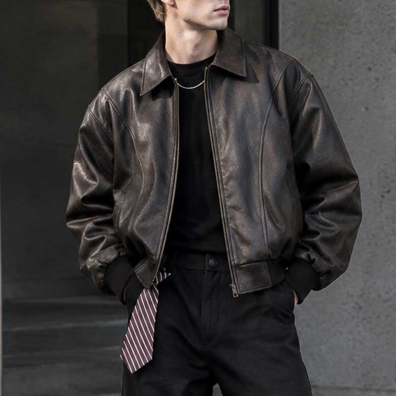 Leather Retro Loose-fitting Lapel Jacket