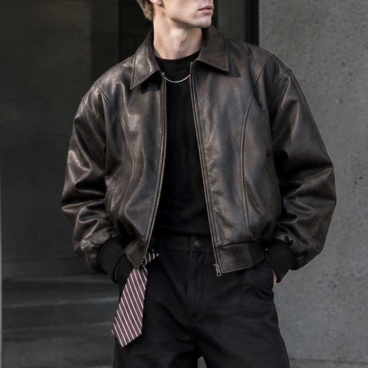 Leather Retro Loose-fitting Lapel Jacket
