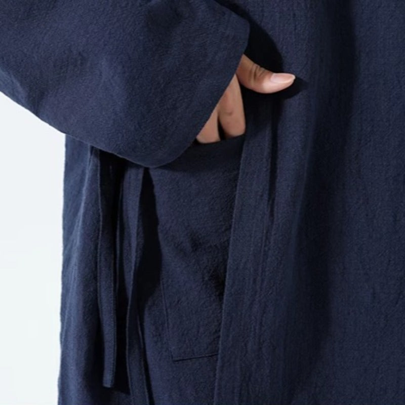 Loose Cotton Cross Front Side Tie Shirt Hanfu