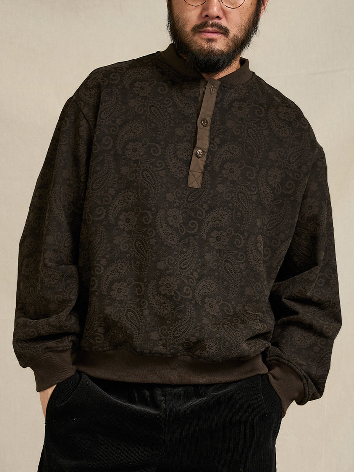 Washed Paisley All-Over Half-Button Sweatshirt