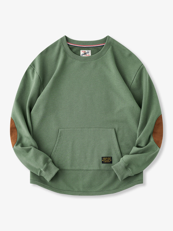 Heavyweight Crewneck Sweatshirt with Suede Elbow Patches and Loop-Back Lining