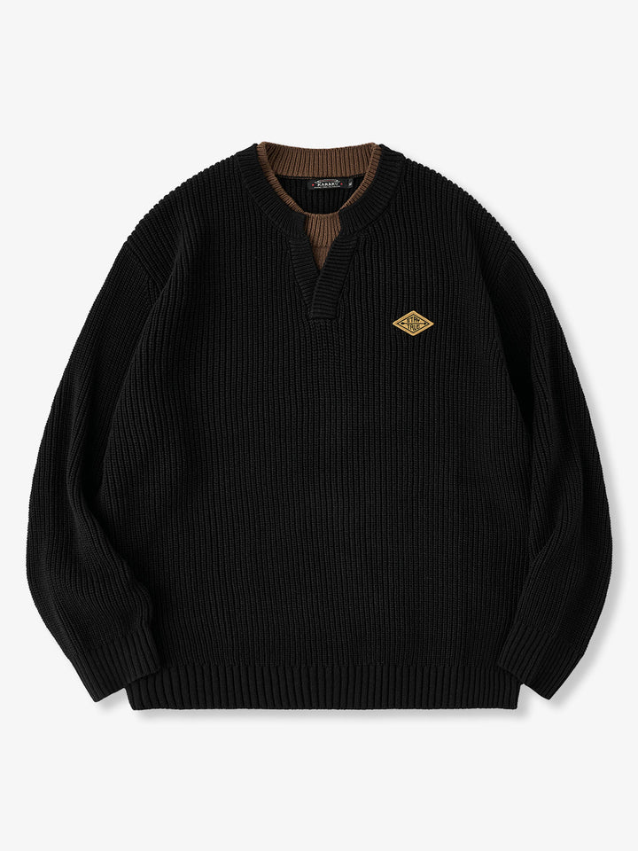"STAY TRUE" Color-Block Layered Knit Sweater