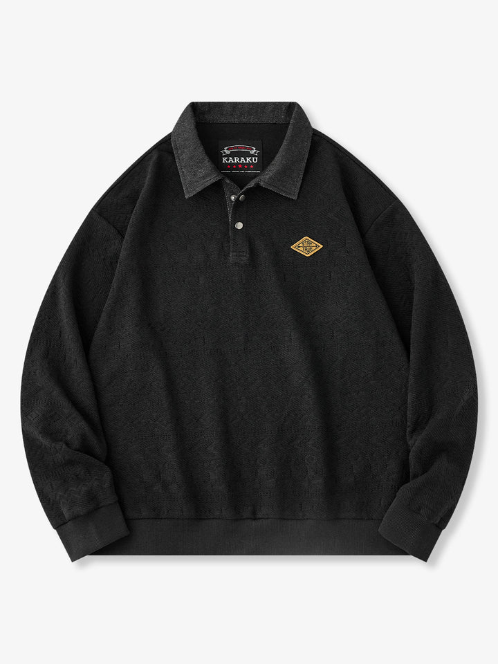 [Pre-Order] Ethnic Jacquard Half-Button Pullover Sweatshirt with Contrast Collar
