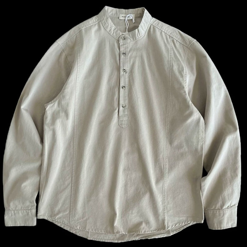 Heavyweight Japanese-style Henley Collar Long-sleeved Shirt