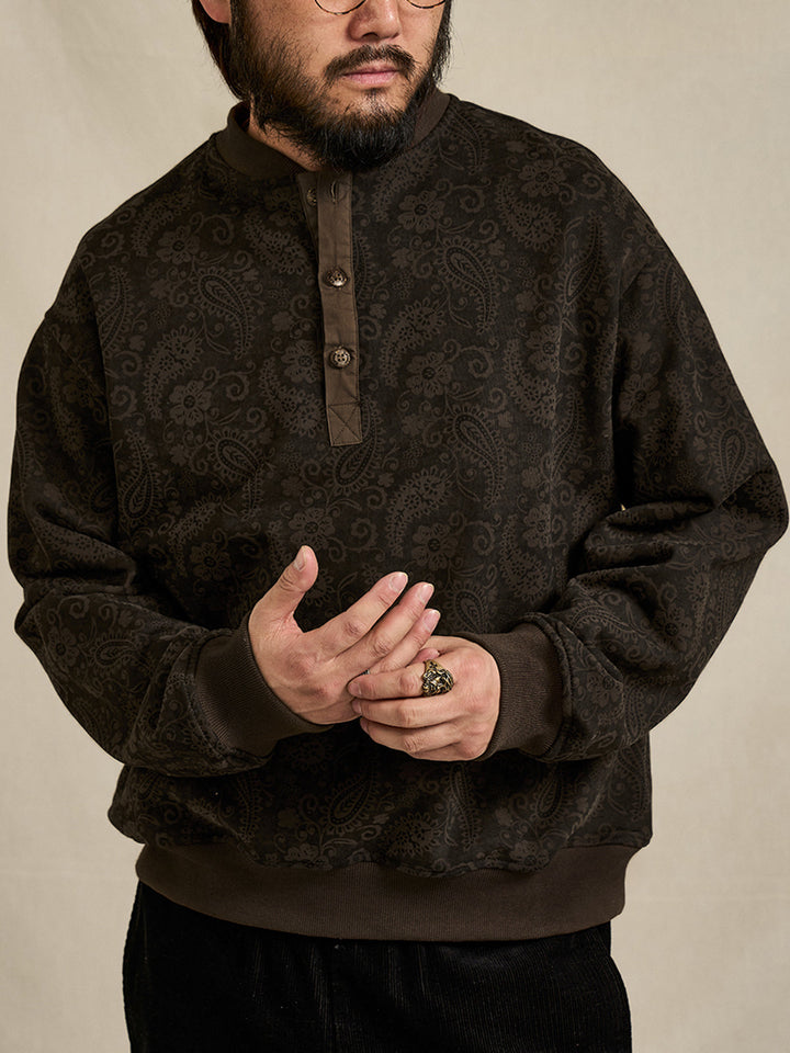 Washed Paisley All-Over Half-Button Sweatshirt