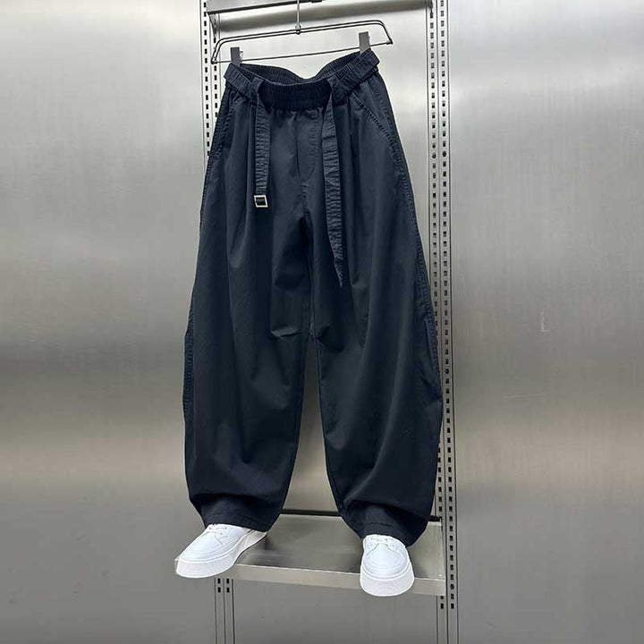 Loose-fitting Curved Elastic Waist Casual Pants