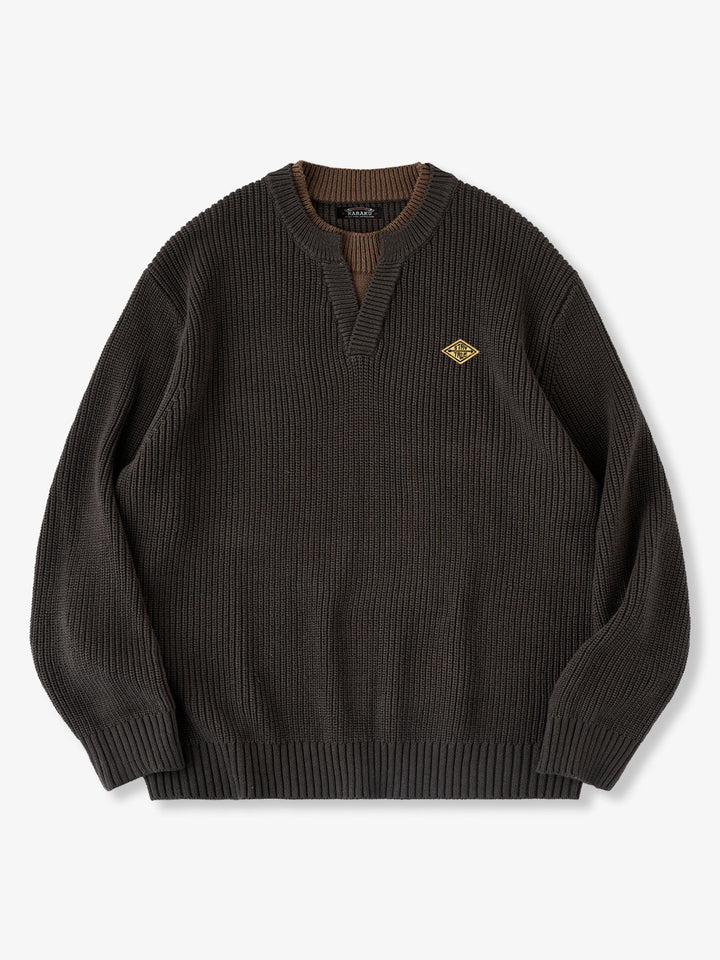 "STAY TRUE" Color-Block Layered Knit Sweater