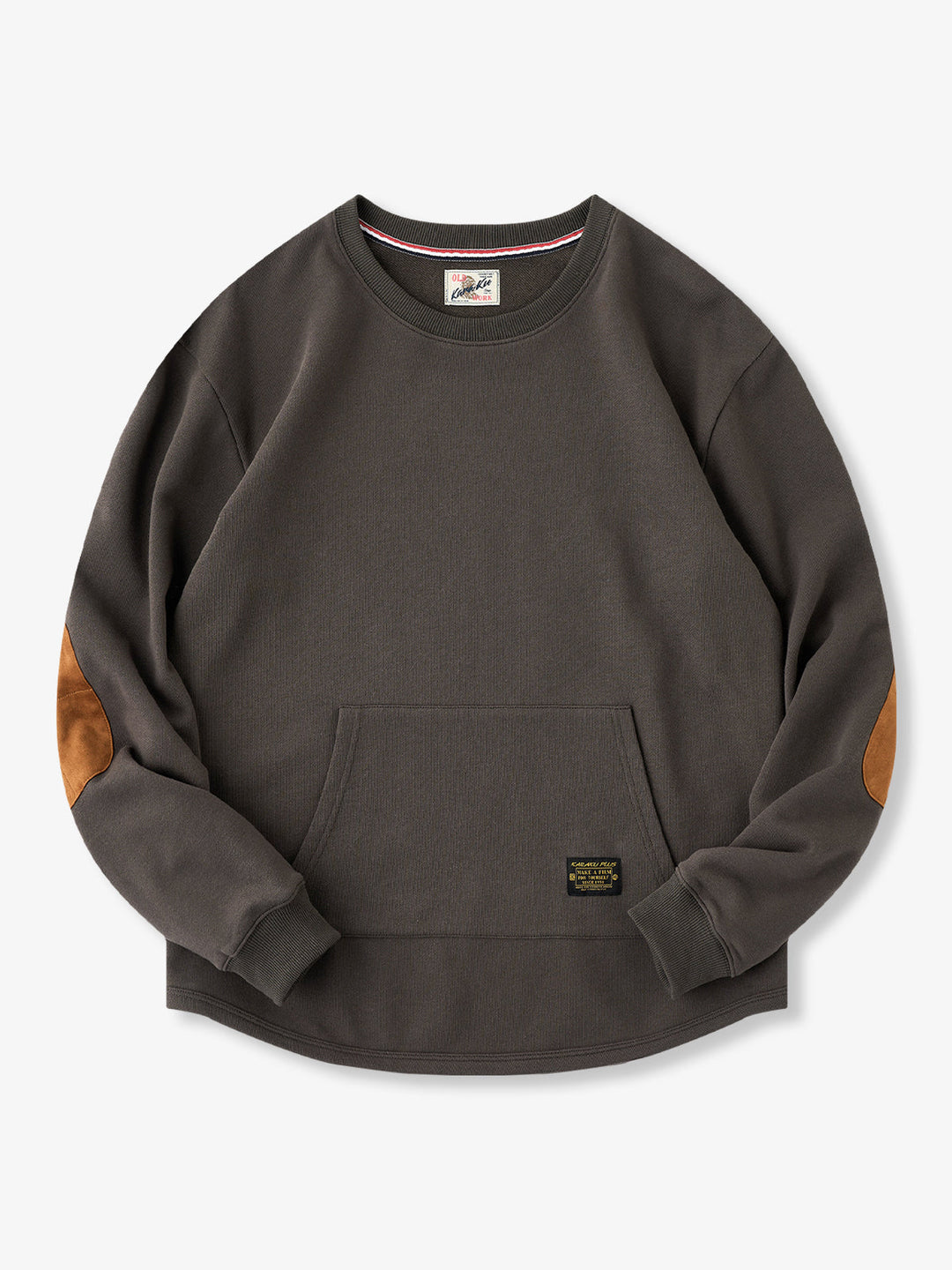 Heavyweight Crewneck Sweatshirt with Suede Elbow Patches and Loop-Back Lining