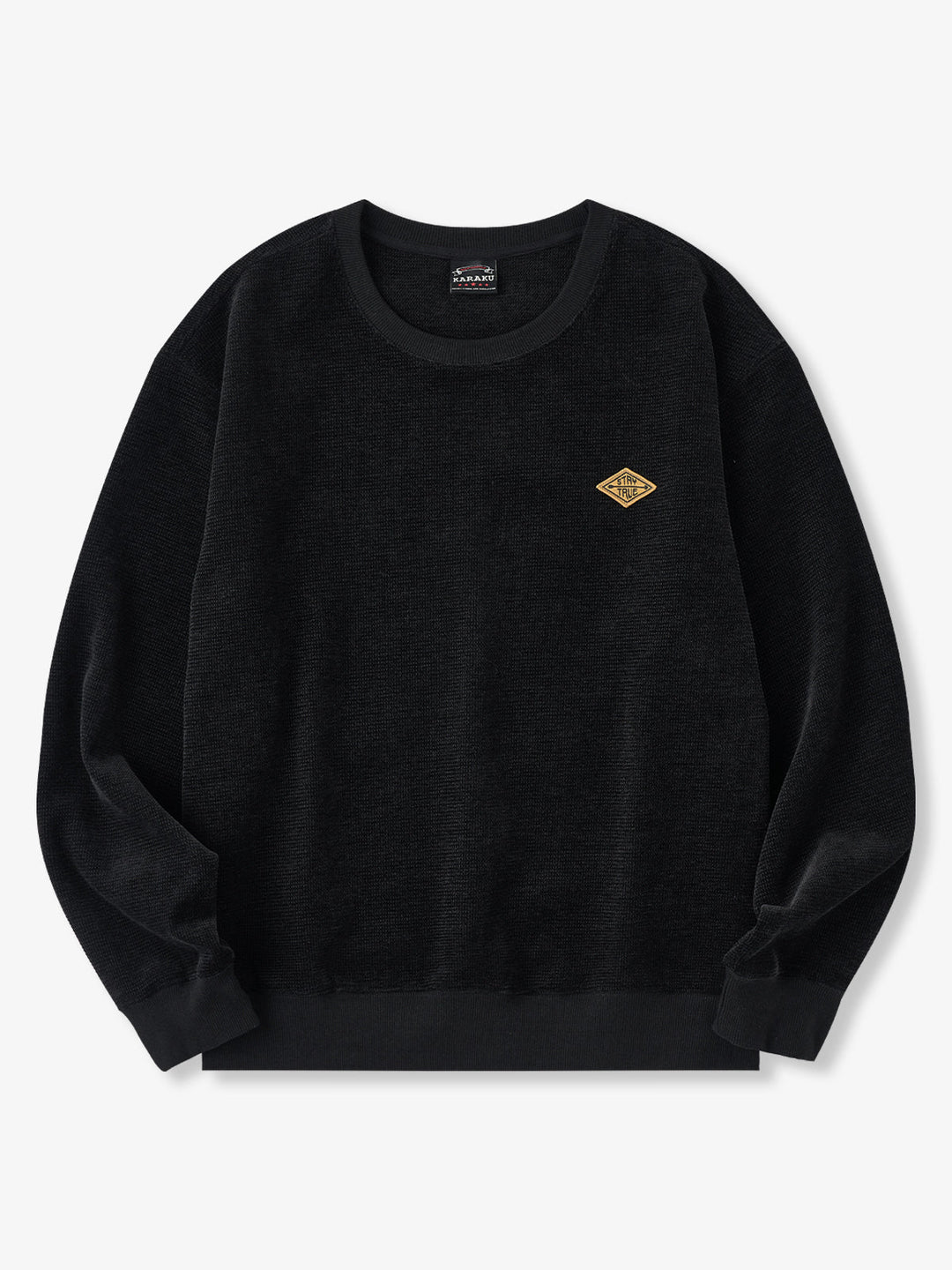 “STAY TRUE” Vintage Mini-Waffle Knit Sweatshirt