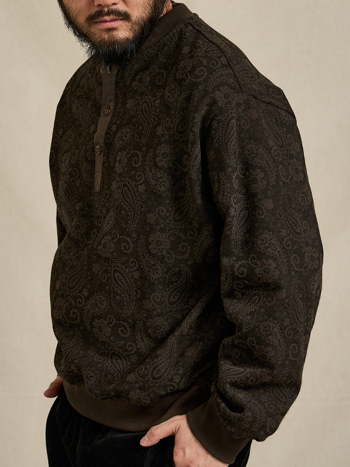 Washed Paisley All-Over Half-Button Sweatshirt