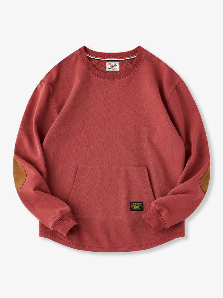 Heavyweight Crewneck Sweatshirt with Suede Elbow Patches and Loop-Back Lining