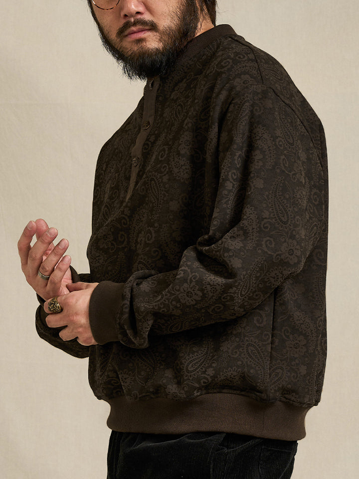 Washed Paisley All-Over Half-Button Sweatshirt