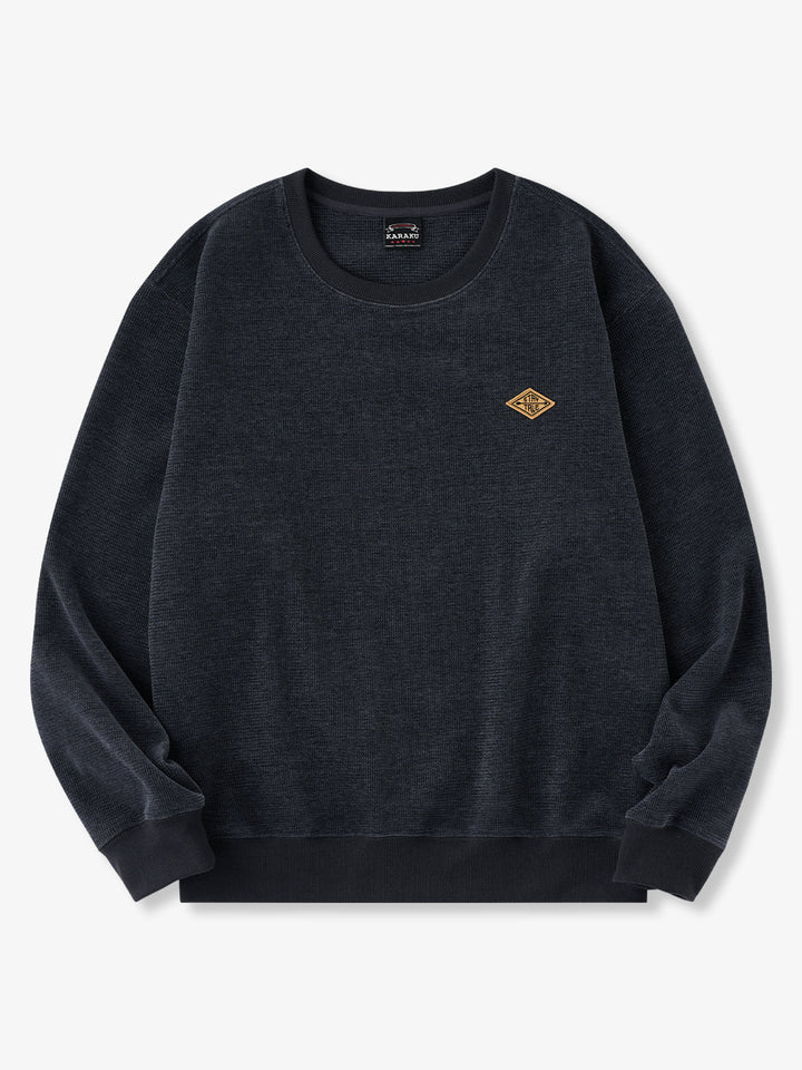 “STAY TRUE” Vintage Mini-Waffle Knit Sweatshirt
