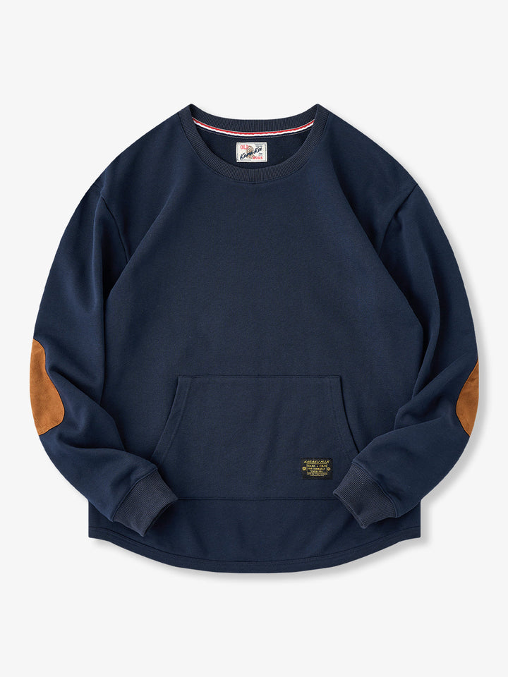 Heavyweight Crewneck Sweatshirt with Suede Elbow Patches and Loop-Back Lining