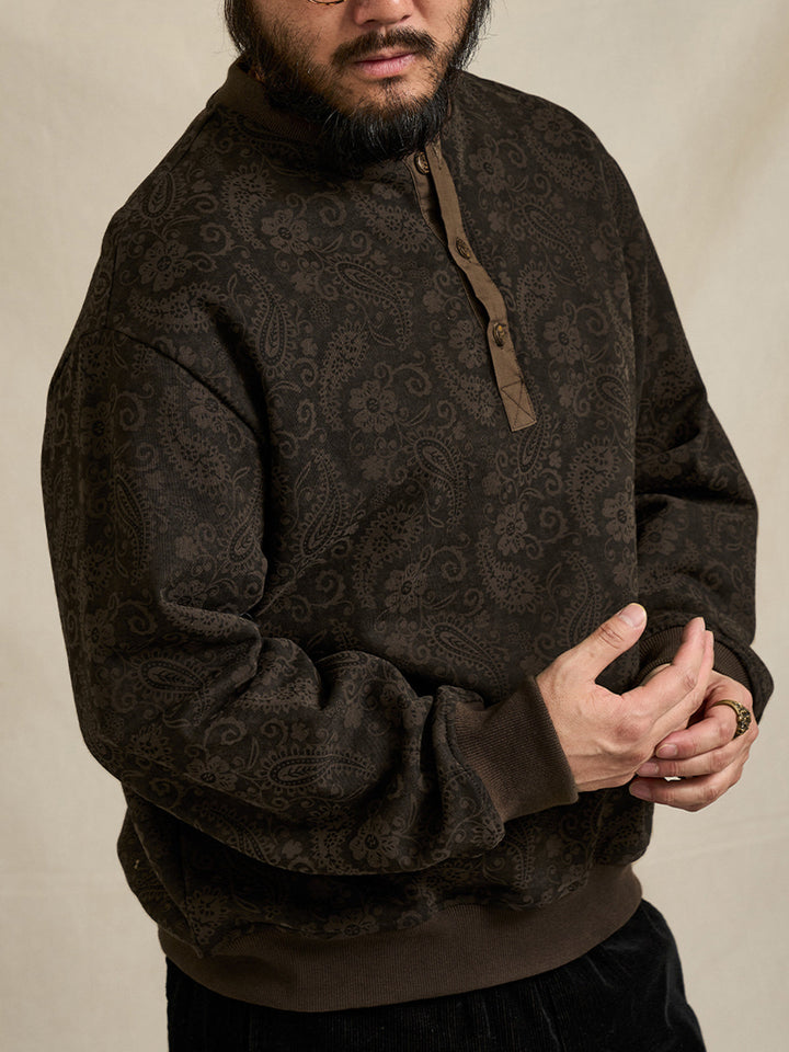 Washed Paisley All-Over Half-Button Sweatshirt