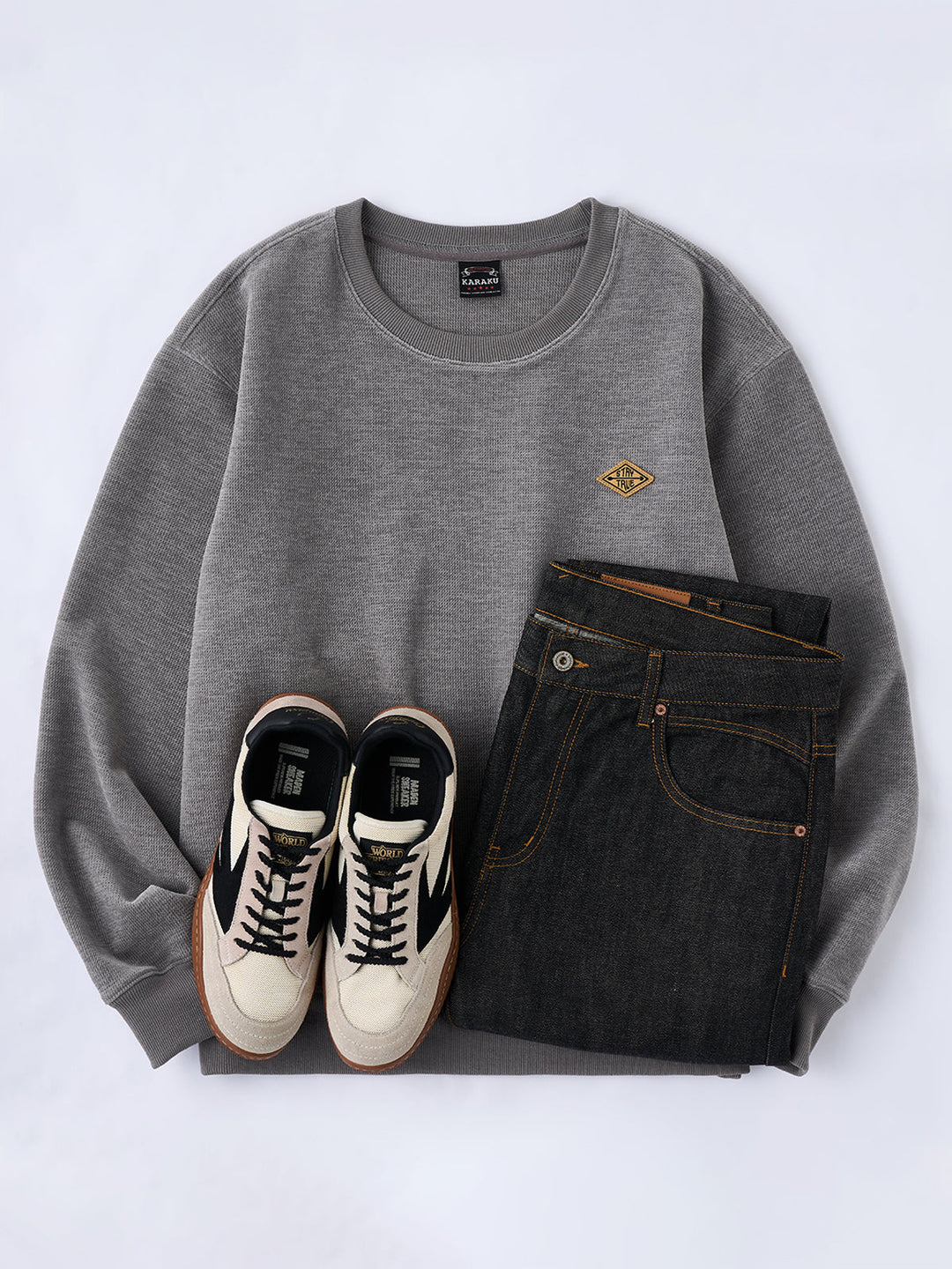 “STAY TRUE” Vintage Mini-Waffle Knit Sweatshirt