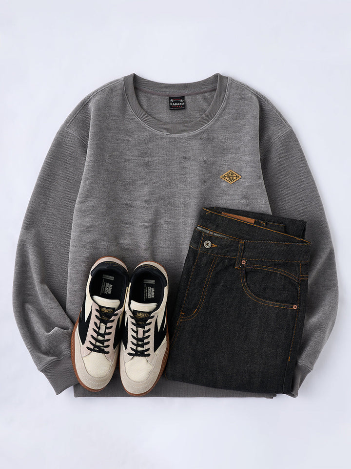 “STAY TRUE” Vintage Mini-Waffle Knit Sweatshirt