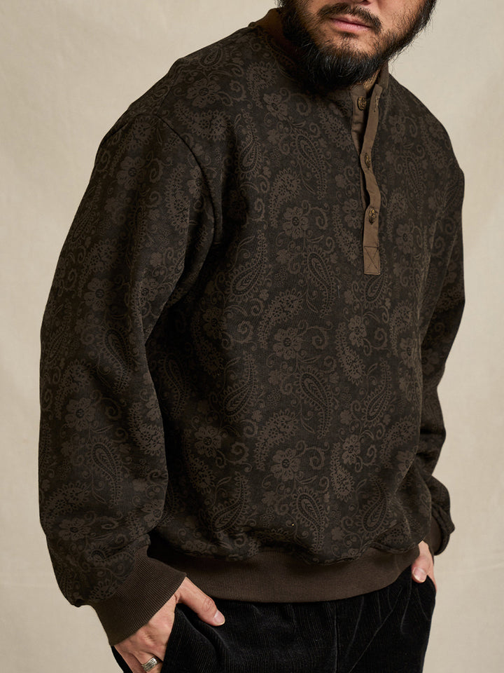 Washed Paisley All-Over Half-Button Sweatshirt