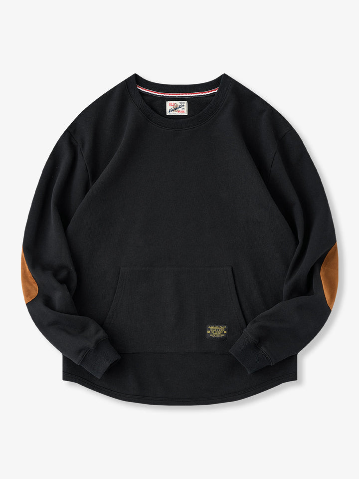 Heavyweight Crewneck Sweatshirt with Suede Elbow Patches and Loop-Back Lining