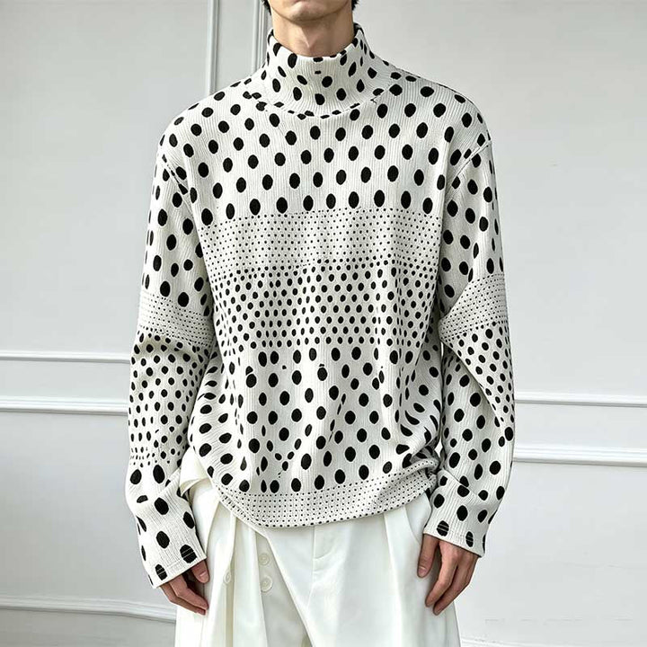 Ink-wash Polka Dot Turtleneck Pleated Base Layer Top