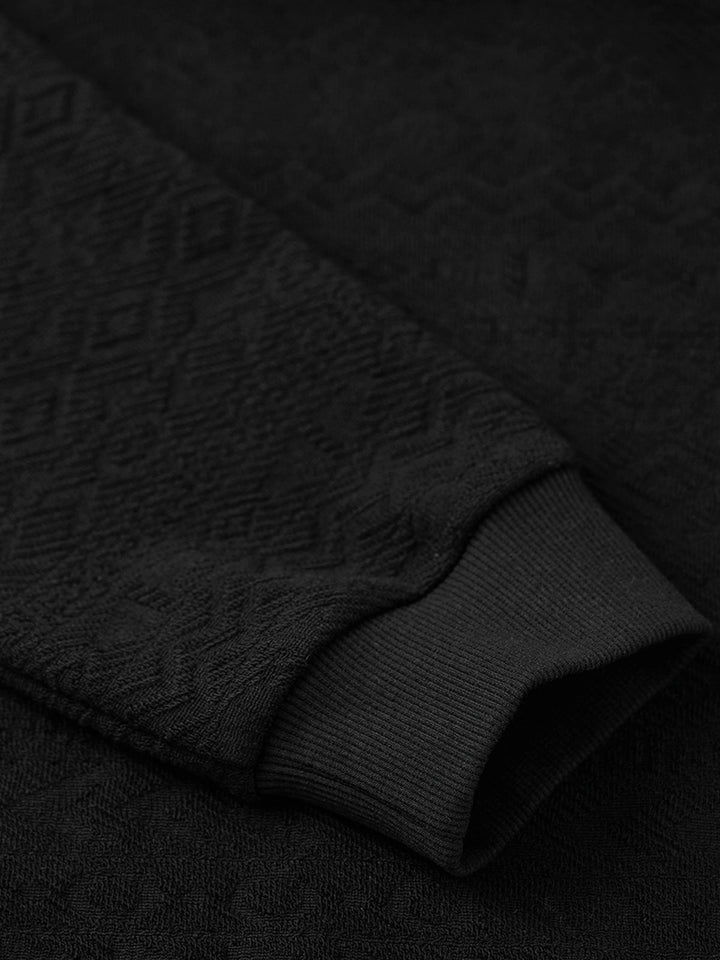 [Pre-Order] Ethnic Jacquard Half-Button Pullover Sweatshirt with Contrast Collar