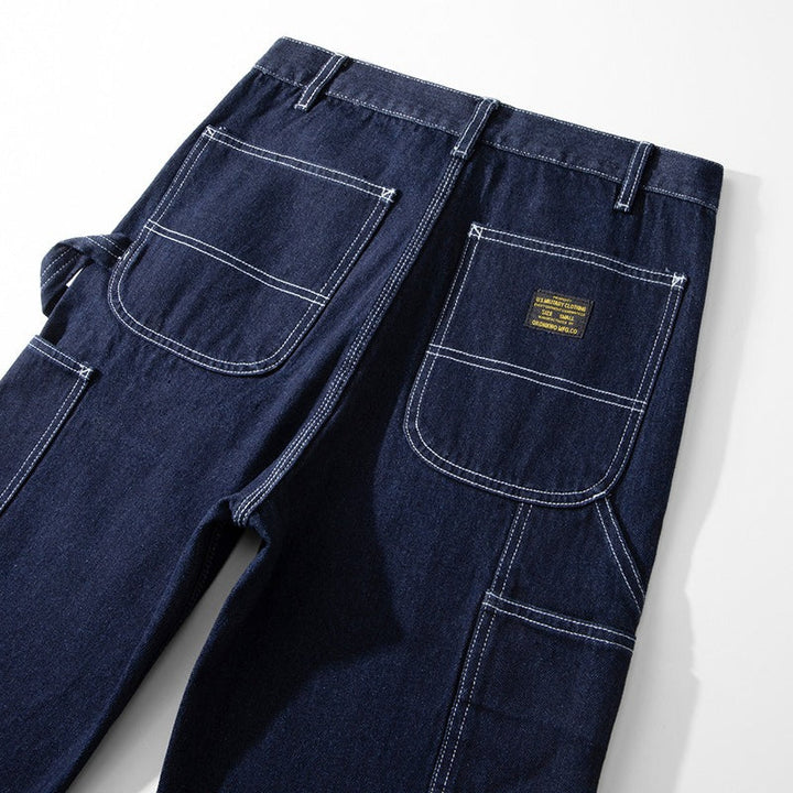 Raw Denim Multi-pocket Striped Outdoor Cargo Pants