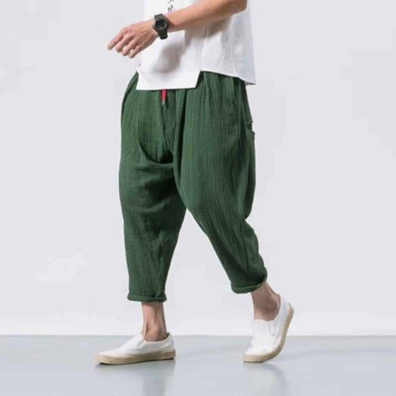 Japanese Casual Cotton and Linen Cropped Harem Pants