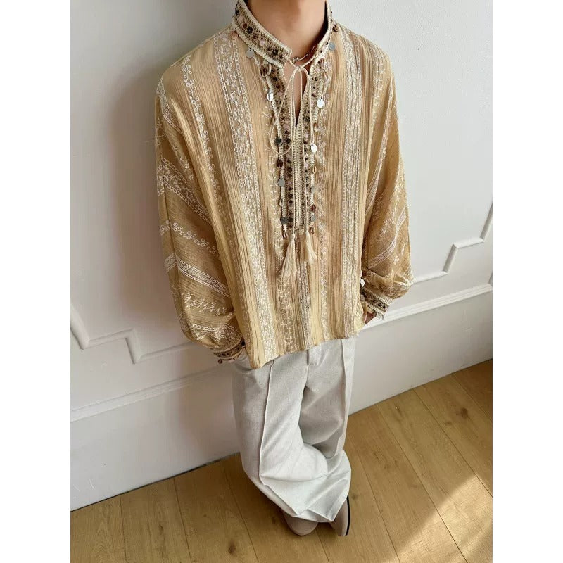 Vintage Boho Long-sleeve Printed Shirt