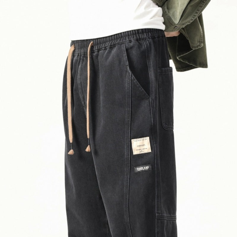 Heavyweight Loose Washed Denim Cargo Jogger Pants