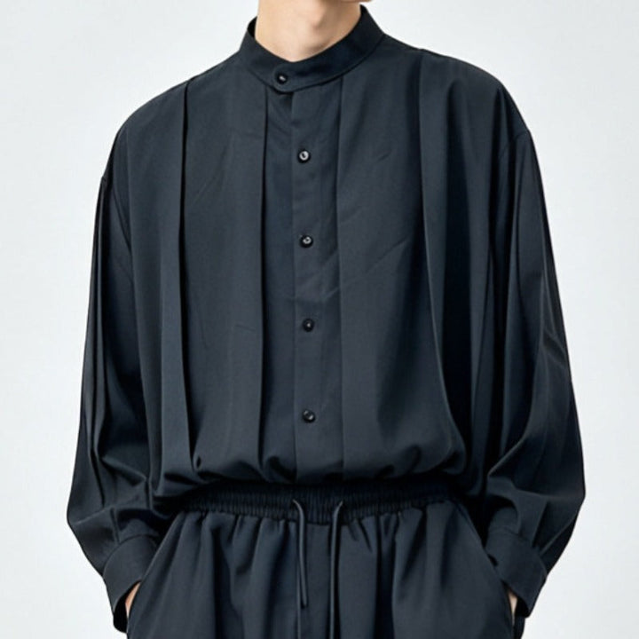Japanese Lyocell Draped Loose Stand Collar Shirt Pants Two-piece Set