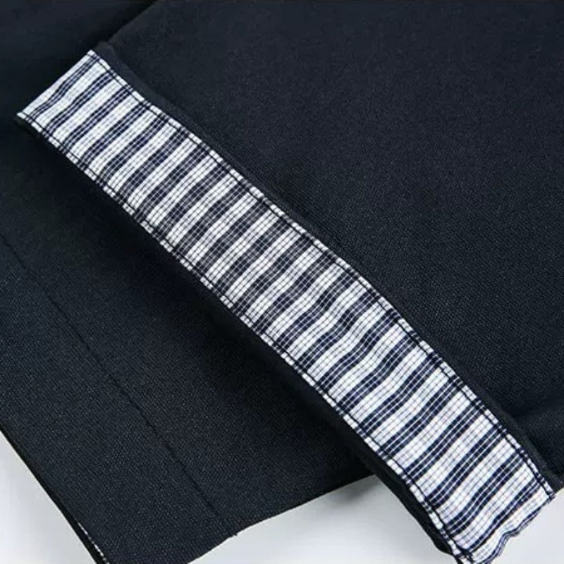 Japanese Plaid Paneled Layered Three Quarter Sleeve Shirt