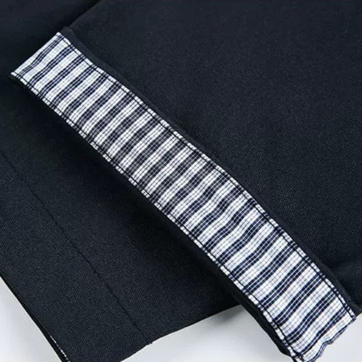 Japanese Plaid Paneled Layered Three Quarter Sleeve Shirt