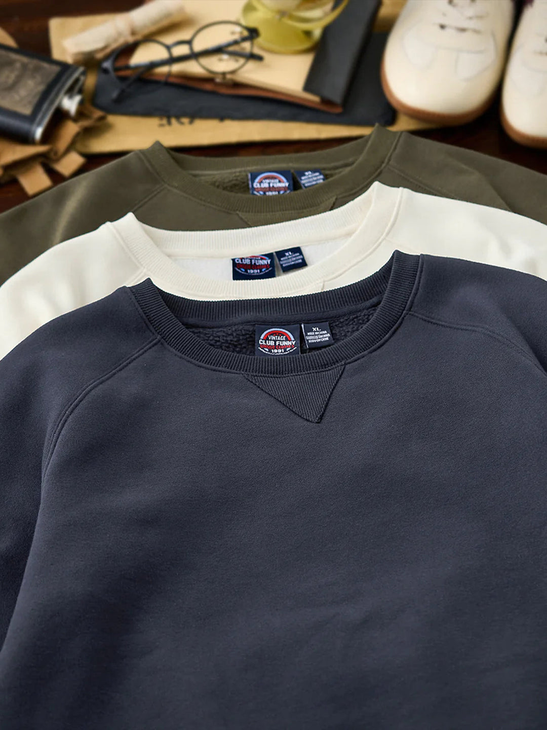 Brushed Fleece American Casual Heavyweight Navy Crewneck Sweatshirt