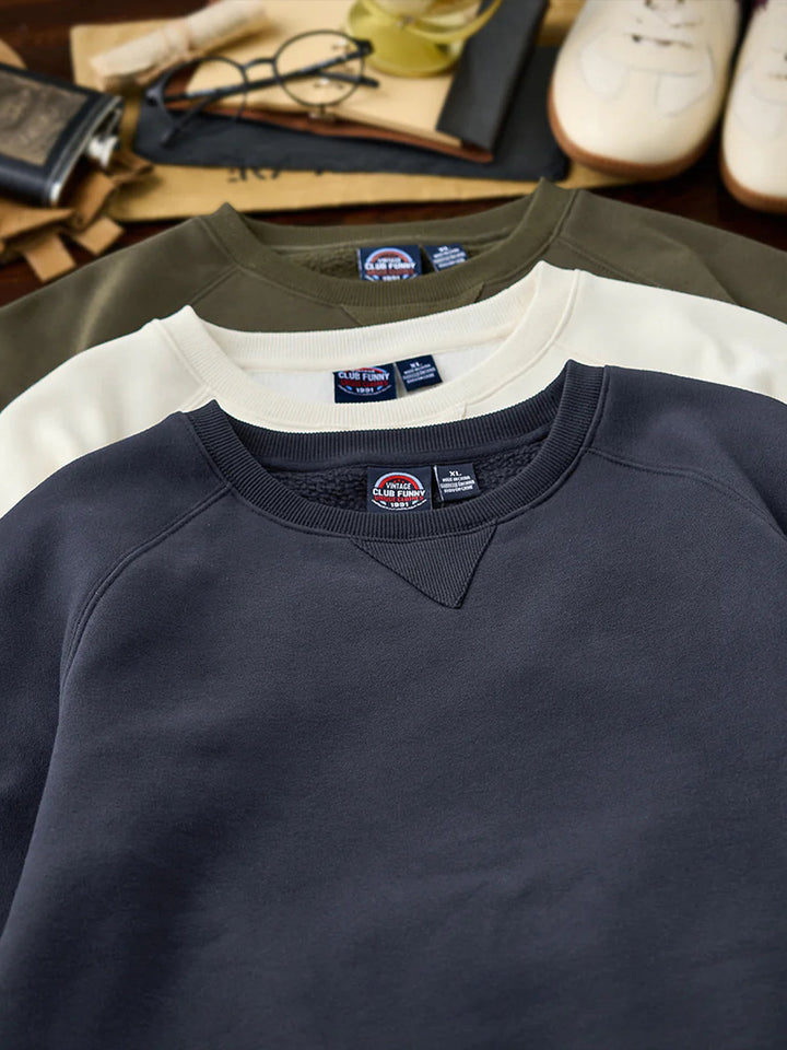 Brushed Fleece American Casual Heavyweight Navy Crewneck Sweatshirt
