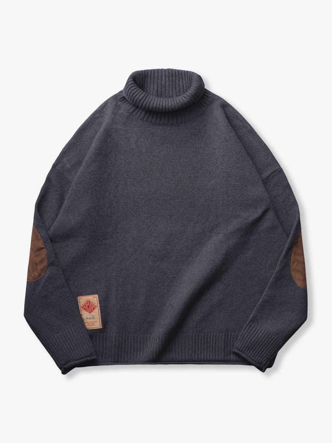 Elbow Patch Turtleneck Fancy Knit Sweater