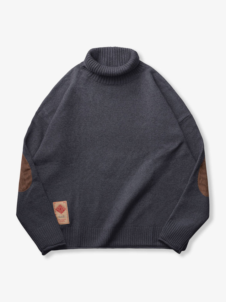 Elbow Patch Turtleneck Fancy Knit Sweater
