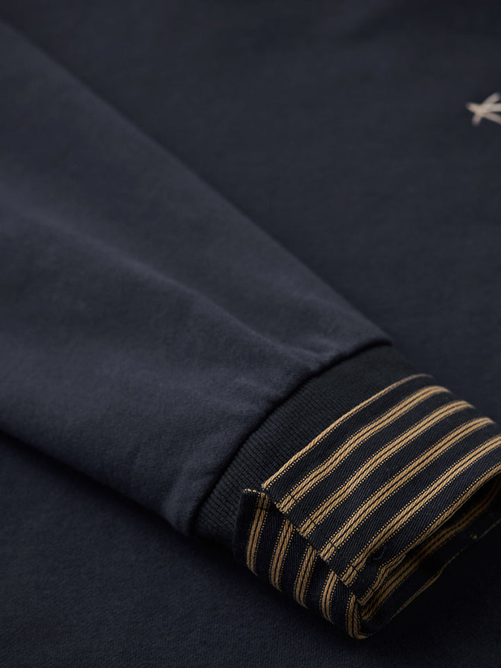 Faux-Layered Stripe Shirt &amp; Embroidered Crewneck Sweatshirt