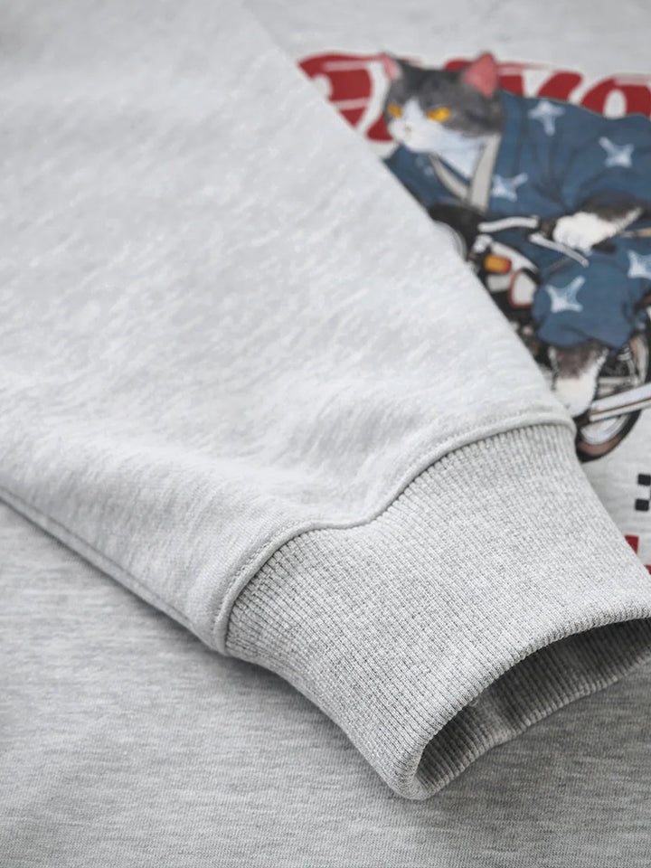 ‘Wag Neko Rider’ Printed Pullover Sweatshirt with V-Gusset