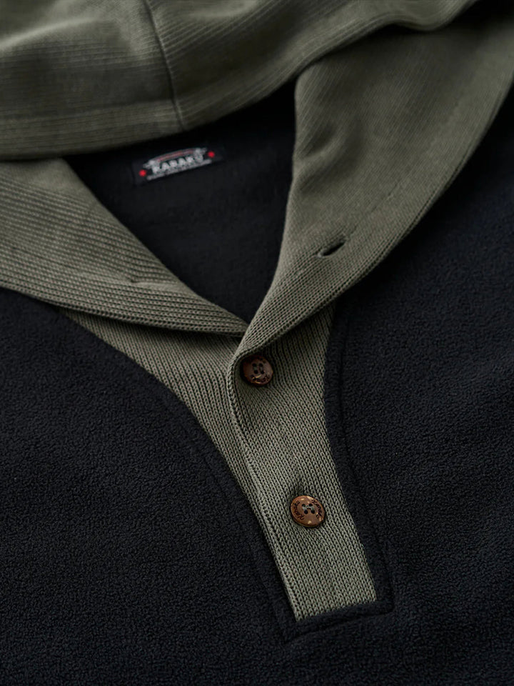 Knit-Contrast Double-Sided Brushed Fleece Hoodie