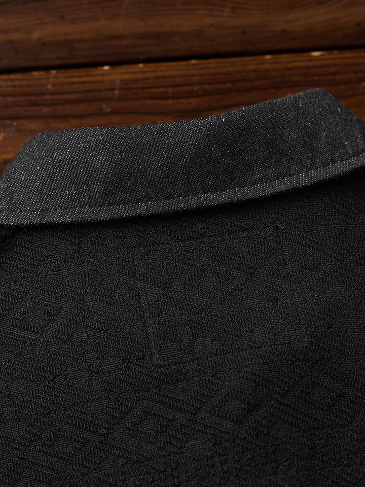 [Pre-Order] Ethnic Jacquard Half-Button Pullover Sweatshirt with Contrast Collar