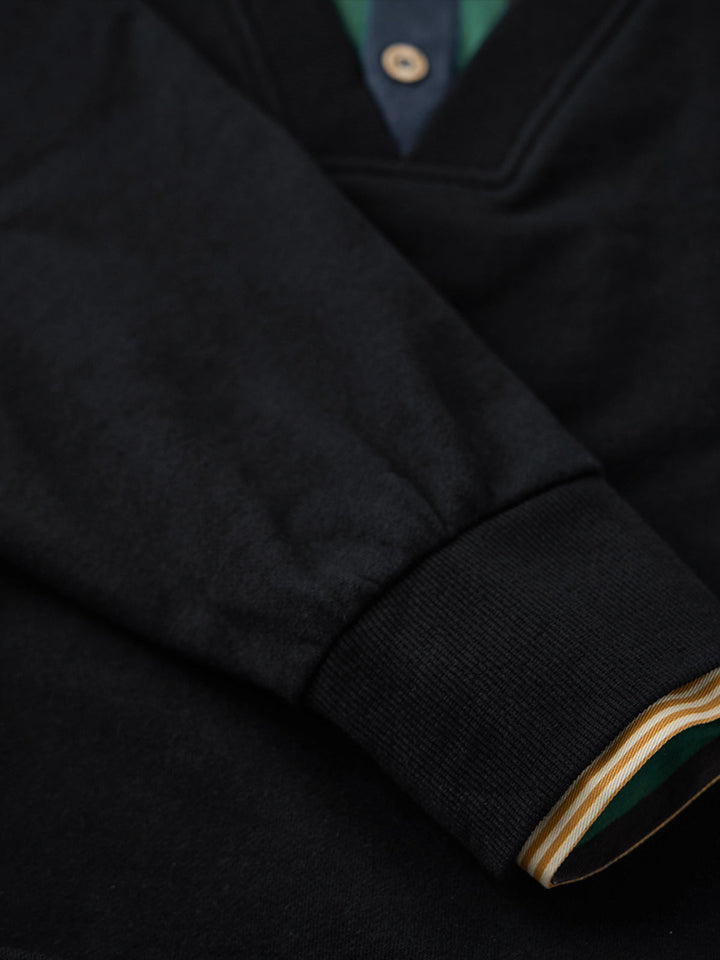 Faux-Layered V-Neck Sweatshirt with Multi-Stripe Shirt Detail