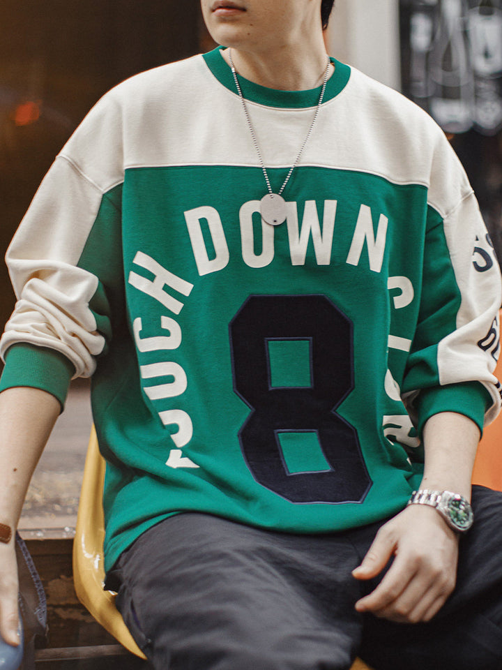 Number 8 Retro American Football-Style Colorblock Pullover Sweatshirt