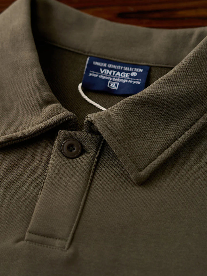 400g Heavyweight One-Button Polo-Collar Sweatshirt