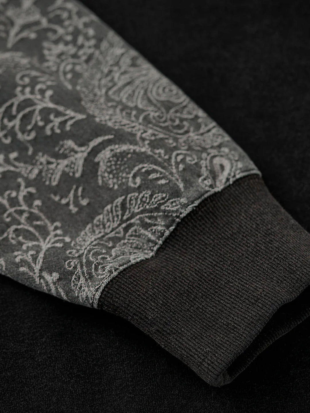 Washed Sweatshirt with Paisley Denim Sleeves &amp; V-Gusset Detail