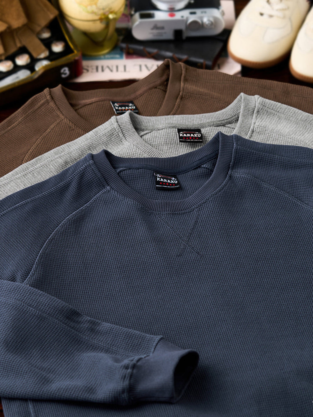 380g Waffle Knit Raglan Pullover Sweatshirt