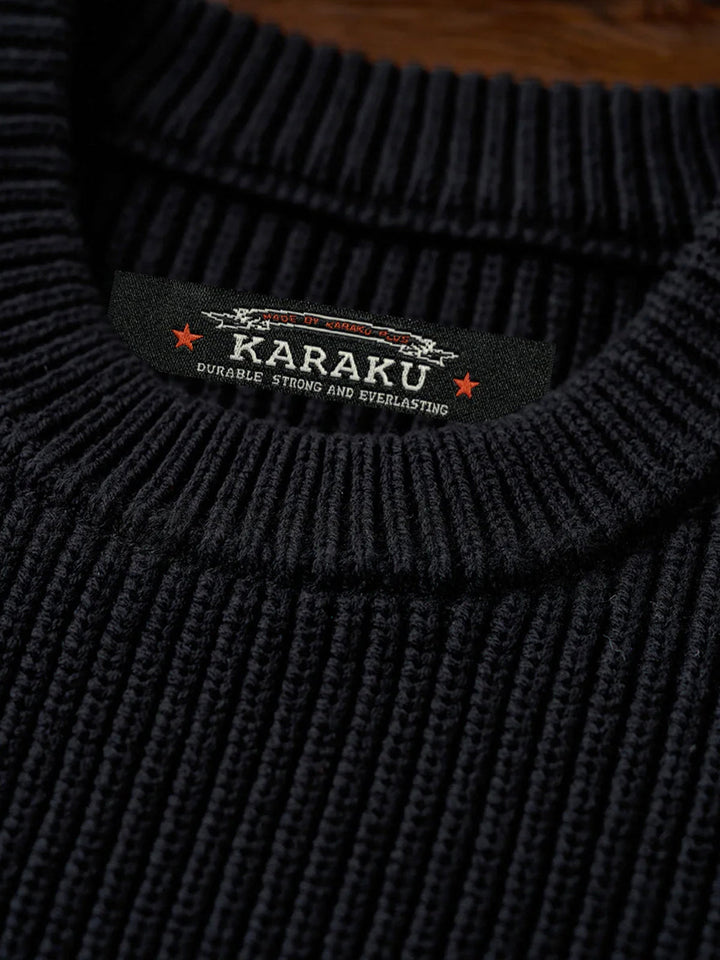 Rib-Knit Sweater with “Karaku” Logo Embroidery