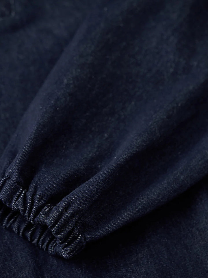 Washed Denim Hoodie with Half-Button and Side Slits