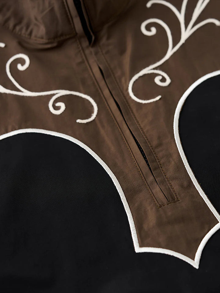 Western-Style Chain Embroidery Half-Zip Pullover Sweatshirt