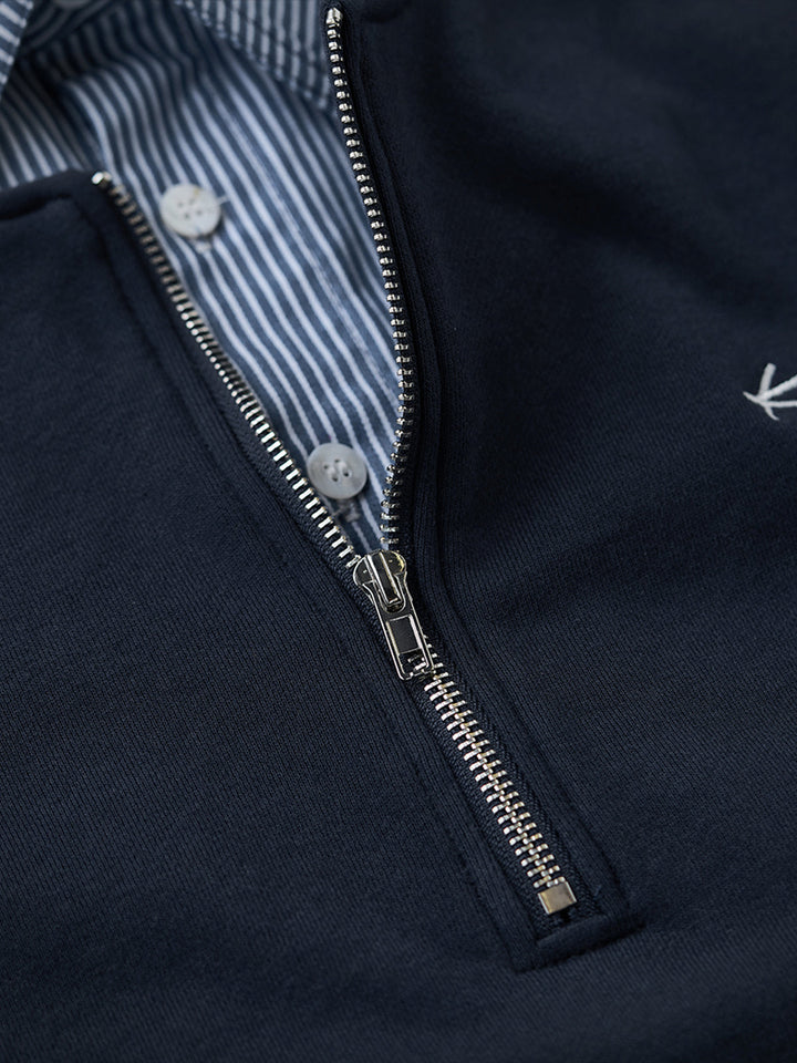 Faux-Layered Stripe Shirt &amp; Half-Zip Pullover Sweatshirt
