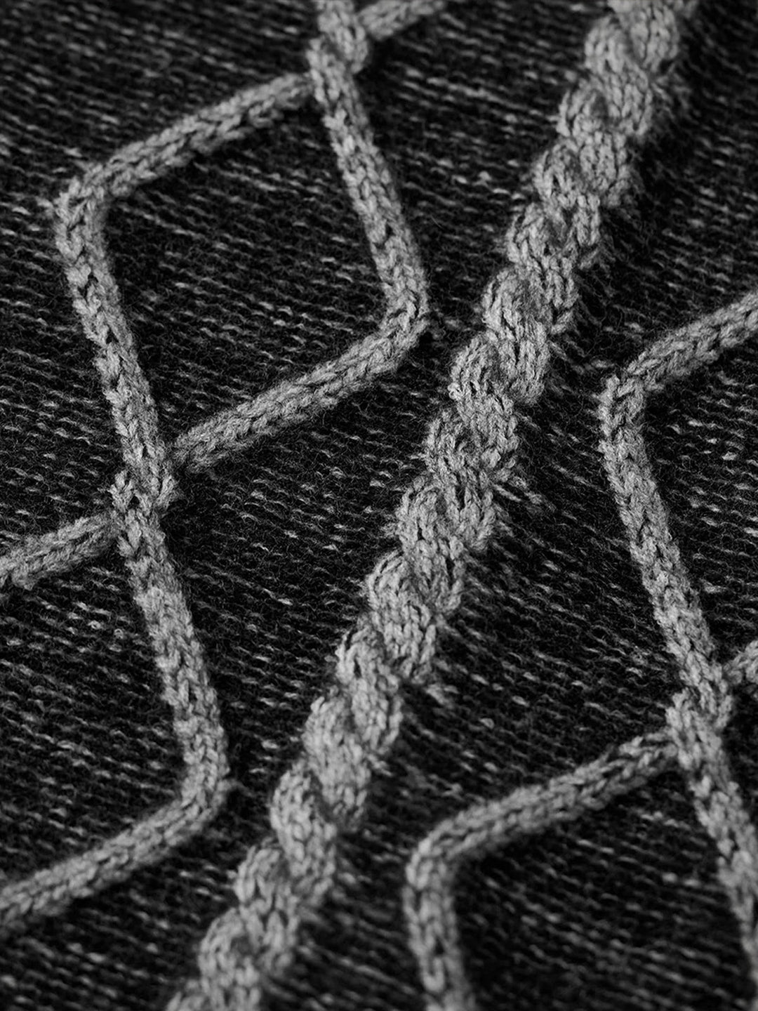 Crew Neck Sweater with Diamond Cable Knit Pattern